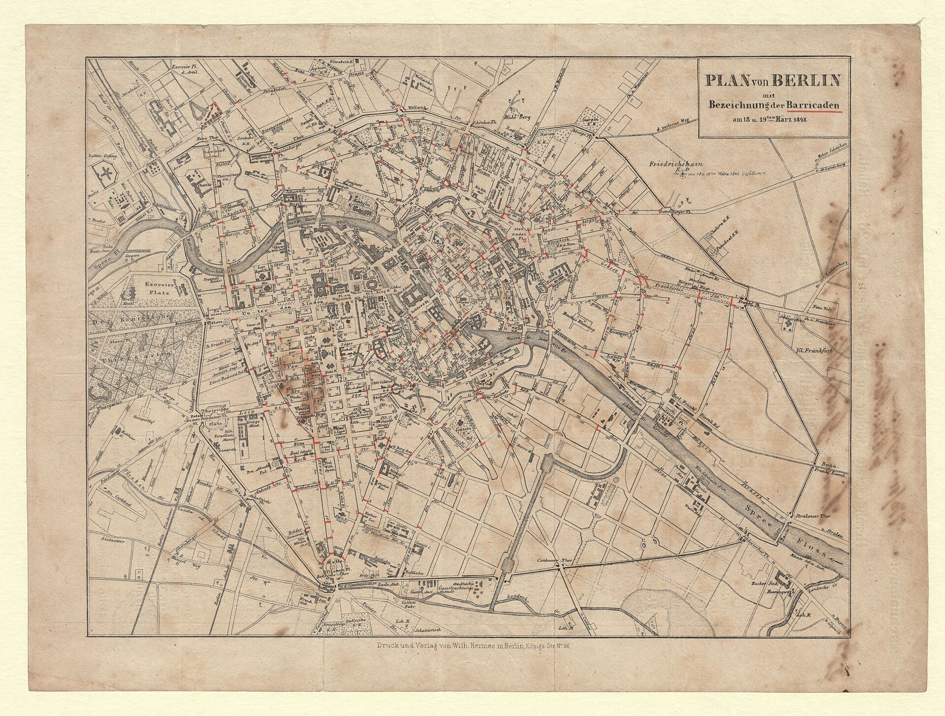 Plan von Berlin mit den Barrikaden