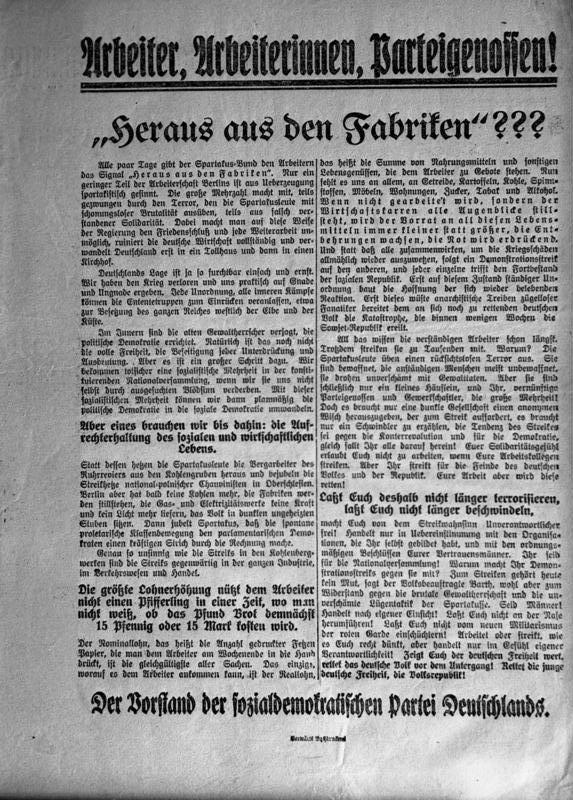 Flugblatt der SPD zur Revolution