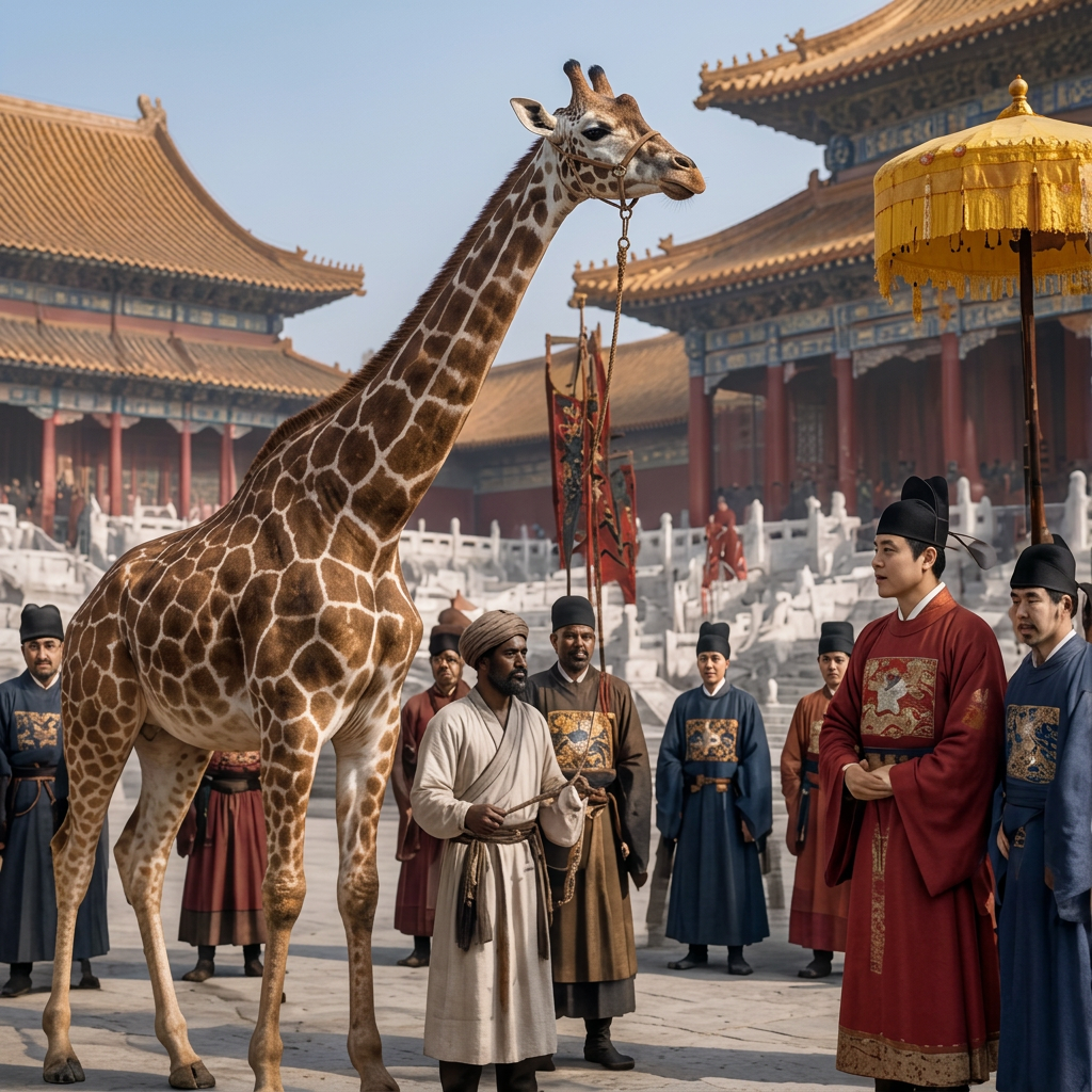 KI-Rekonstruktion: Eine Giraffe am Ming-Hof