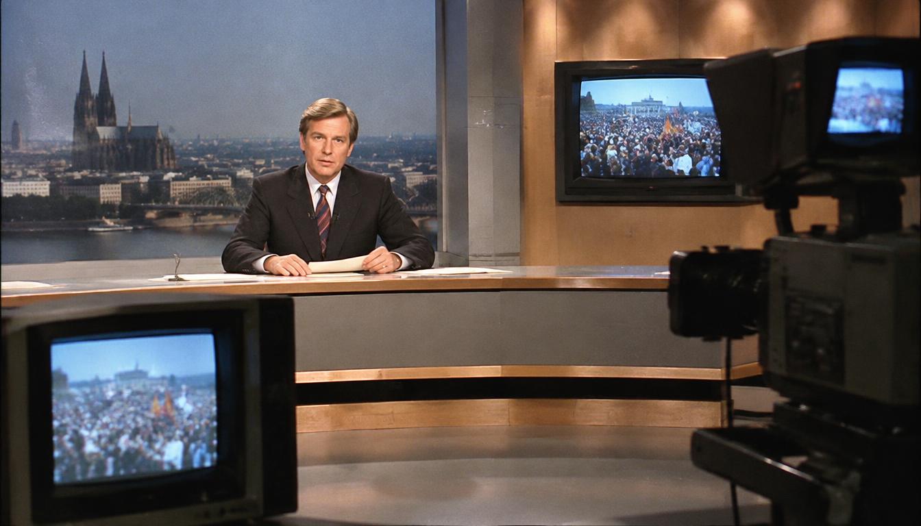 KI-Szene: Ein Nachrichtenstudio am späten Abend
